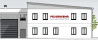 Planzeichnung des neuen Feuerwehrgebäudes Linsengericht Süd-West