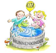 Logo der Brunnenkinder Geislitz, zeigt die Illustration zweier Kinder an einem Brunnen