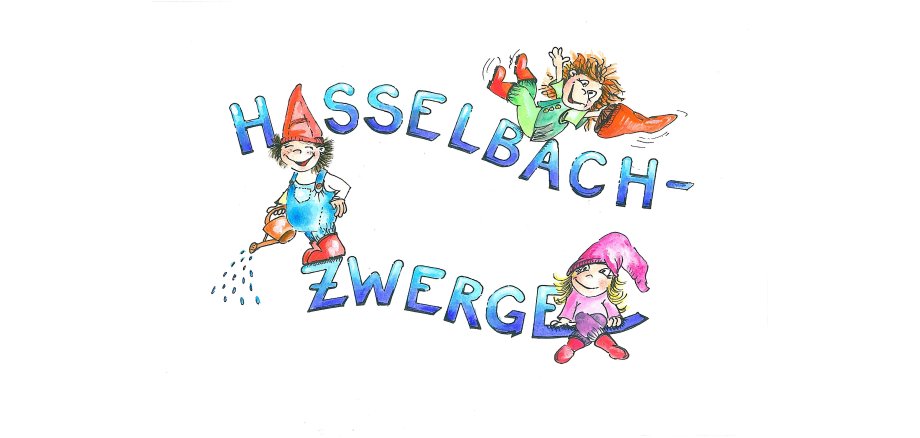 Logo der Kita Altenhaßlau, zeigt Zwerge auf dem Schriftzug "Hasselbachzwerge"