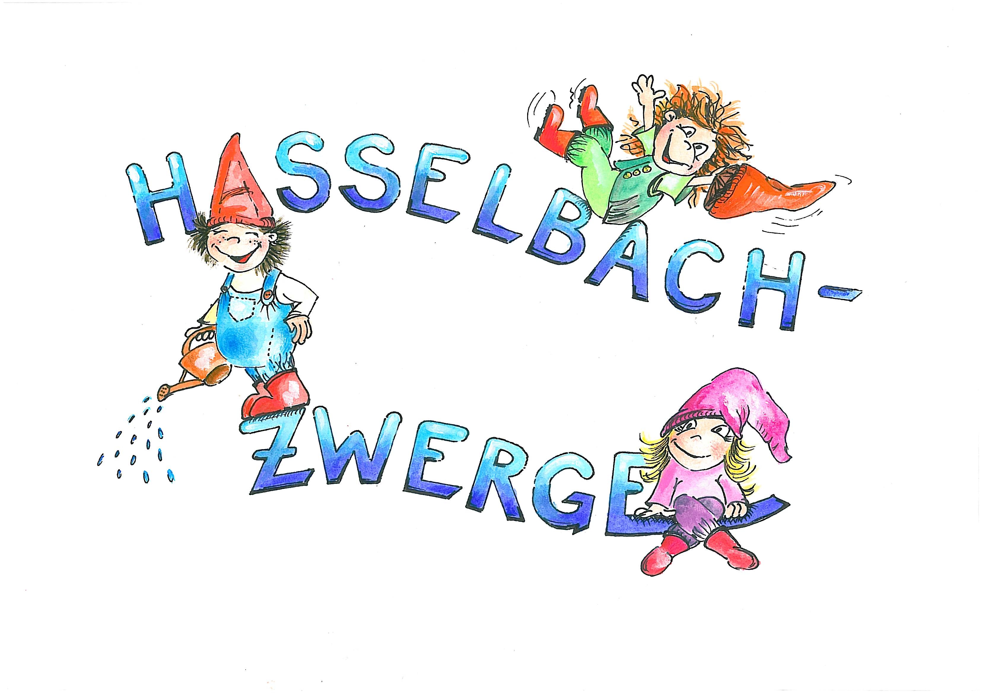 Logo der Kita Altenhaßlau, zeigt Zwerge auf dem Schriftzug "Hasselbachzwerge"