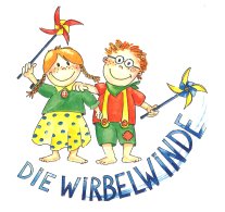 Logo der "Wirbelwinde" zeigt zwei Kinder mit Windrädchen in den Händen