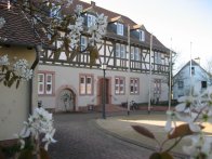 Seitliche Aufnahme des Rathauses im Frühling