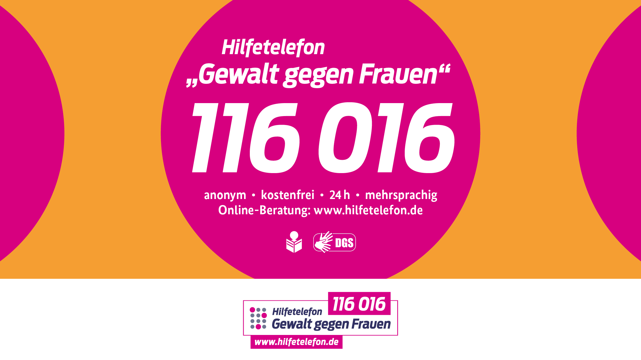 Logo des Hilfetelefon "Gewalt gegen Frauen" mit der Nummer 116016