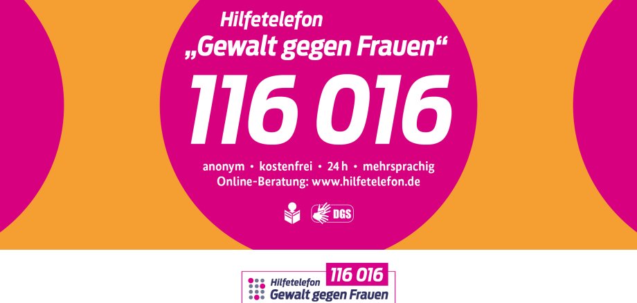 Logo des Hilfetelefon "Gewalt gegen Frauen" mit der Nummer 116016