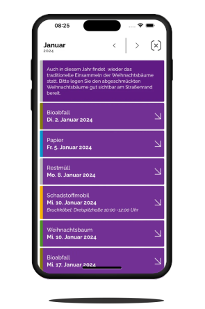 Abfall-App des Kreises auf einem Handy-Display
